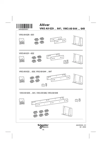 schneider施耐德Instruction Sheet - Kit DNV - VW3 A9 629 ... 641_ VW3 A9 644 ... 649